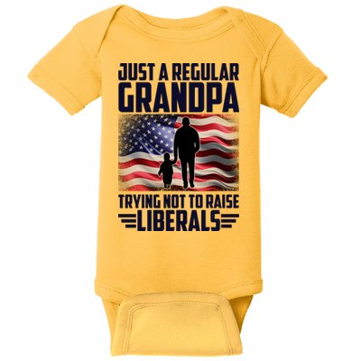 Just A Regular Grandpa Trying Not To Raise Liberals USA American Flag Baby Bodysuit
