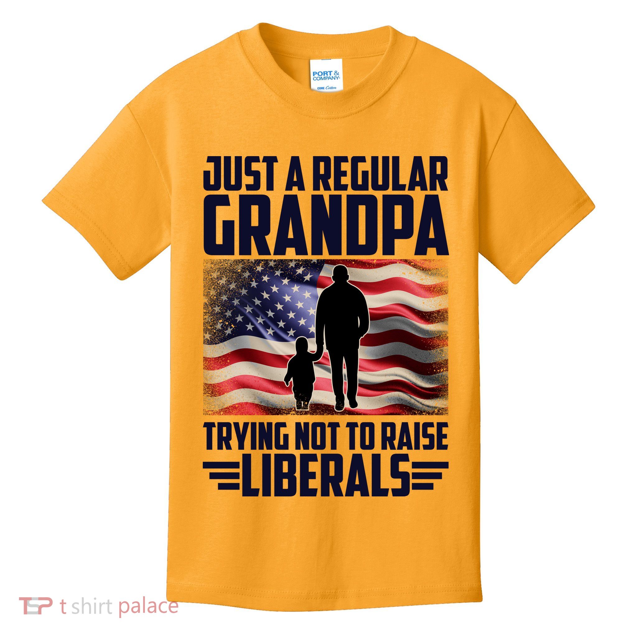 Just A Regular Grandpa Trying Not To Raise Liberals USA American Flag Kids T-Shirt