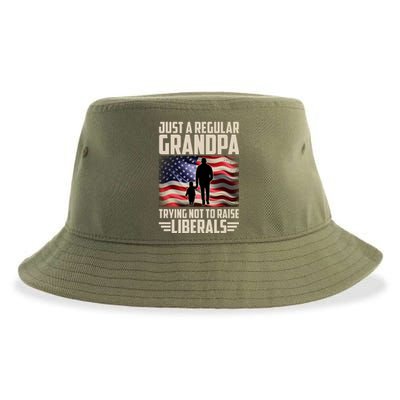 Just A Regular Grandpa Trying Not To Raise Liberals USA American Flag Sustainable Bucket Hat