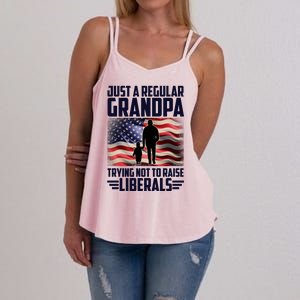 Just A Regular Grandpa Trying Not To Raise Liberals USA American Flag Women's Strappy Tank