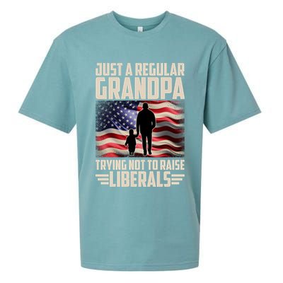 Just A Regular Grandpa Trying Not To Raise Liberals USA American Flag Sueded Cloud Jersey T-Shirt