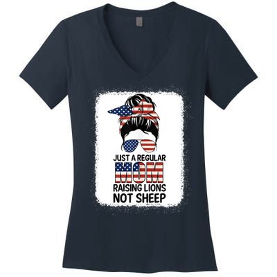 Just a Regular Mom Raising Lion For Wo Patriot Not Sheep Tank Top Women's V-Neck T-Shirt