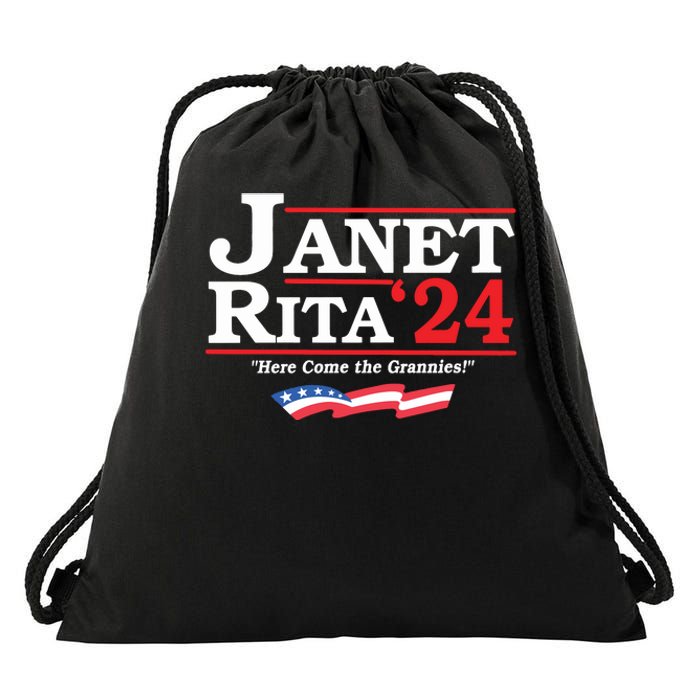 Janet And Rita For President 2024 Here Come The Grannies Drawstring Bag