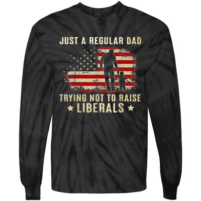 Just A Regular Dad Trying Not To Raise Liberals Fathers Day Tie-Dye Long Sleeve Shirt