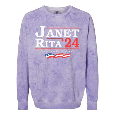 Janet And Rita 2024 Here Come The Grannies Colorblast Crewneck Sweatshirt