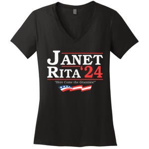 Janet And Rita 2024 Here Come The Grannies Women's V-Neck T-Shirt