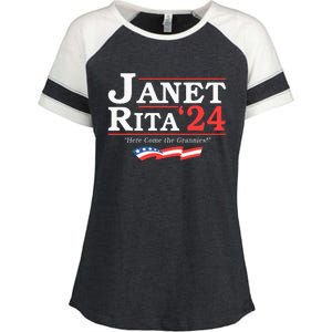 Janet And Rita 2024 Here Come The Grannies Enza Ladies Jersey Colorblock Tee