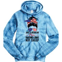 Just A Regular Mom Not Sheep Raising Lion Usa Flag Messy Bun Tie Dye Hoodie