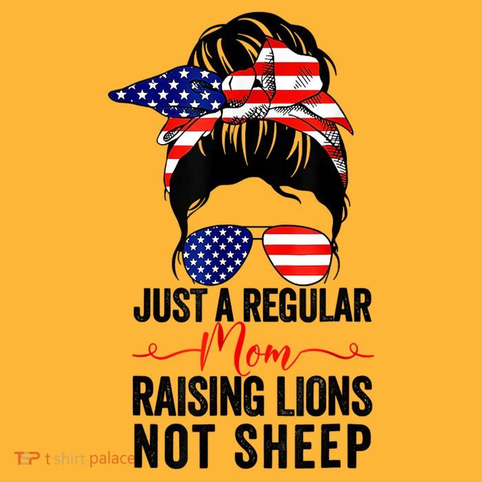 Just A Regular Mom Not Sheep Raising Lion Usa Flag Messy Bun Pom Pom 12in Knit Beanie