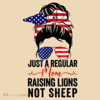 Just A Regular Mom Not Sheep Raising Lion Usa Flag Messy Bun Drawstring Bag