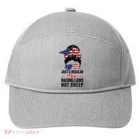 Just A Regular Mom Not Sheep Raising Lion Usa Flag Messy Bun 7-Panel Snapback Hat