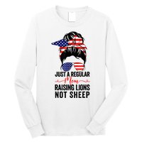 Just A Regular Mom Not Sheep Raising Lion Usa Flag Messy Bun Long Sleeve Shirt