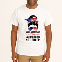 Just A Regular Mom Not Sheep Raising Lion Usa Flag Messy Bun Tall T-Shirt