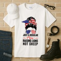 Just A Regular Mom Not Sheep Raising Lion Usa Flag Messy Bun Tall T-Shirt