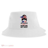 Just A Regular Mom Not Sheep Raising Lion Usa Flag Messy Bun Sustainable Bucket Hat