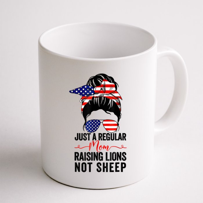 Just A Regular Mom Not Sheep Raising Lion Usa Flag Messy Bun Mug