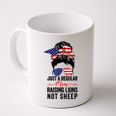 Just A Regular Mom Not Sheep Raising Lion Usa Flag Messy Bun Mug