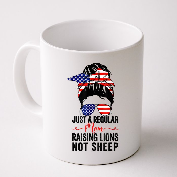 Just A Regular Mom Not Sheep Raising Lion Usa Flag Messy Bun Mug