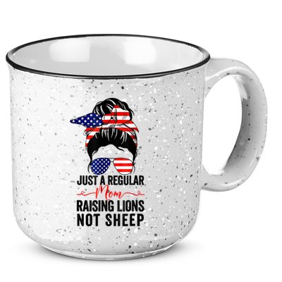 Just A Regular Mom Not Sheep Raising Lion Usa Flag Messy Bun 15oz Campfire Ceramic Mug