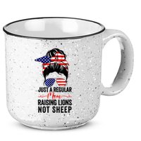 Just A Regular Mom Not Sheep Raising Lion Usa Flag Messy Bun 15oz Campfire Ceramic Mug