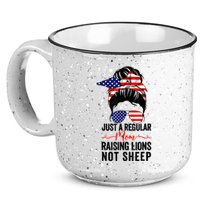 Just A Regular Mom Not Sheep Raising Lion Usa Flag Messy Bun 15oz Campfire Ceramic Mug