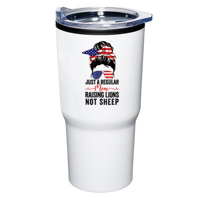 Just A Regular Mom Not Sheep Raising Lion Usa Flag Messy Bun Tumbler