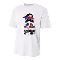 Just A Regular Mom Not Sheep Raising Lion Usa Flag Messy Bun Youth Performance Sprint T-Shirt