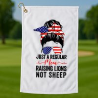 Just A Regular Mom Not Sheep Raising Lion Usa Flag Messy Bun Golf Towel