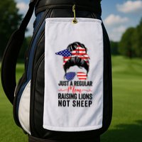 Just A Regular Mom Not Sheep Raising Lion Usa Flag Messy Bun Golf Towel