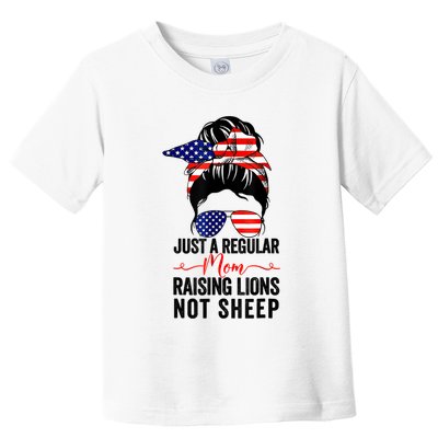 Just A Regular Mom Not Sheep Raising Lion Usa Flag Messy Bun Toddler T-Shirt