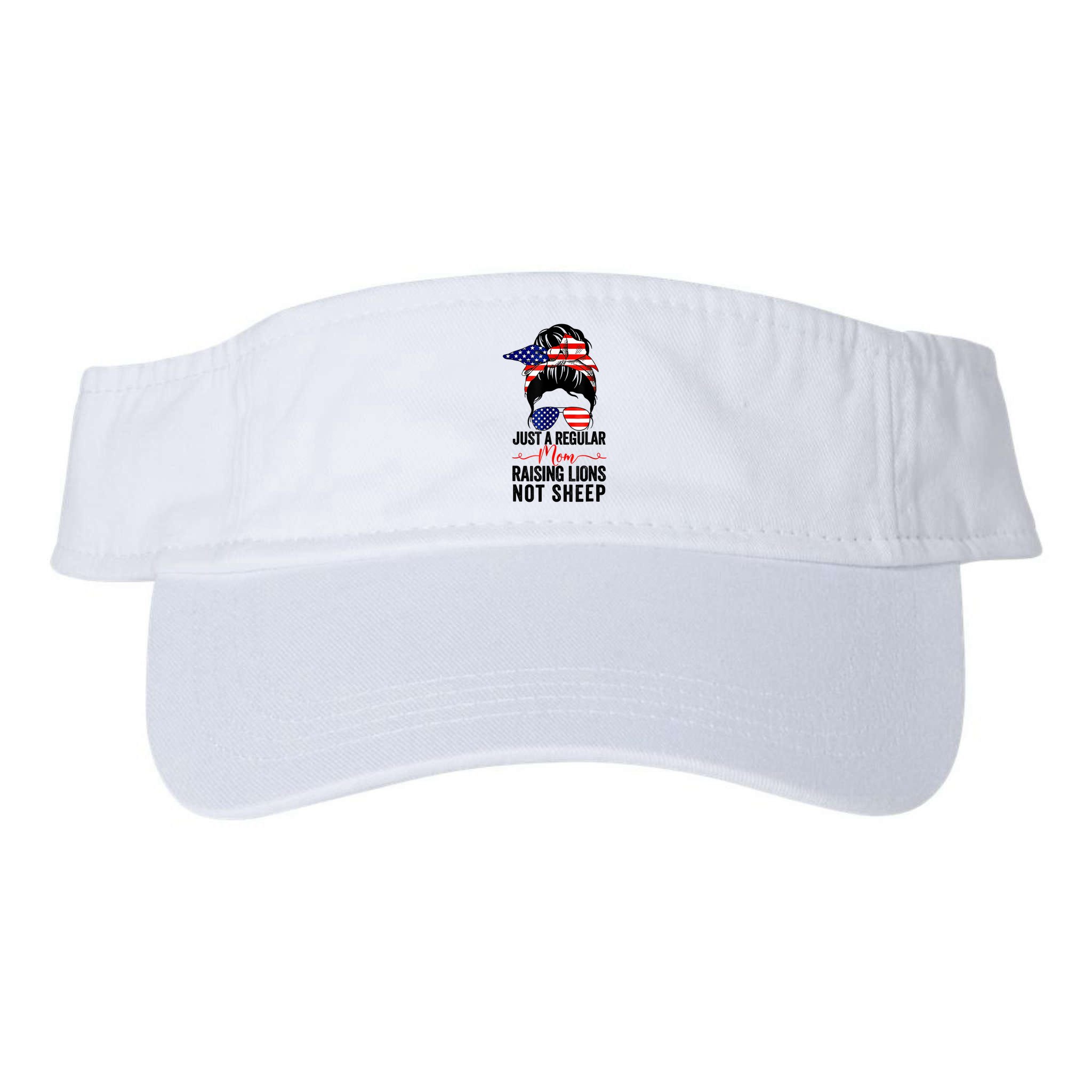 Just A Regular Mom Not Sheep Raising Lion Usa Flag Messy Bun Visor