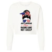 Just A Regular Mom Not Sheep Raising Lion Usa Flag Messy Bun Cropped Pullover Crew