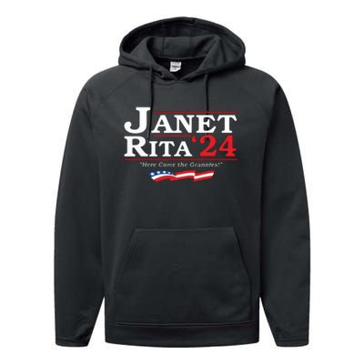 Janet And Rita For President 2024 Performance Fleece Hoodie