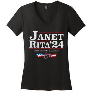 Janet And Rita 2024 The Grannies Political Nice Parking Spot Rita Women's V-Neck T-Shirt