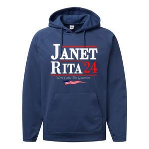 Janet And Rita 2024 Here Come The Grannies Performance Fleece Hoodie