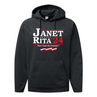 Janet And Rita For President 2024 Performance Fleece Hoodie