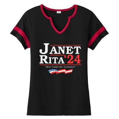 Janet And Rita 2024 Here Come The Grannies Ladies Halftime Notch Neck Tee