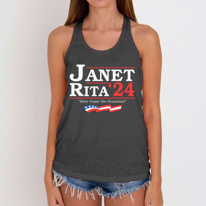 Janet And Rita 2024 Here Come The Grannies Women's Knotted Racerback Tank