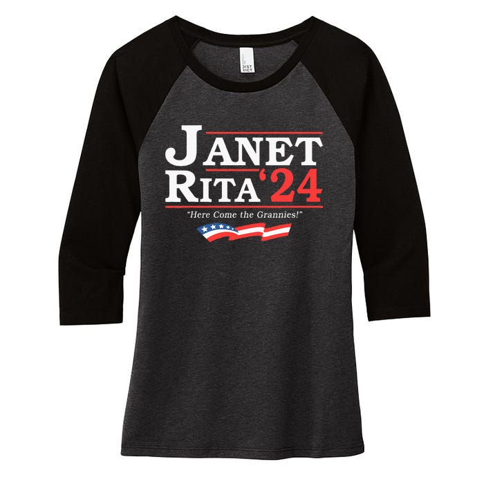 Janet And Rita 2024 Here Come The Grannies Women's Tri-Blend 3/4-Sleeve Raglan Shirt