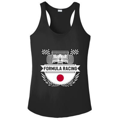 Japanese Auto Race Japan Flag Formula Racing Car Blueprint Gift Ladies PosiCharge Competitor Racerback Tank