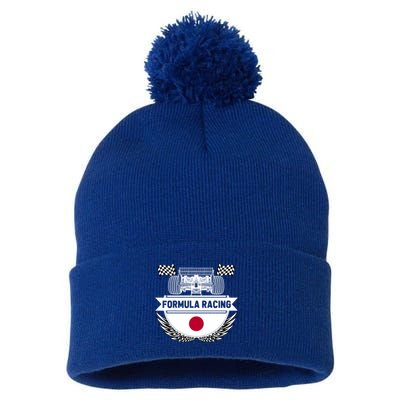 Japanese Auto Race Japan Flag Formula Racing Car Blueprint Gift Pom Pom 12in Knit Beanie