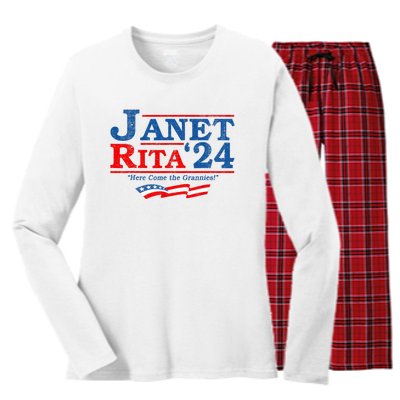 Janet And Rita For President 2024 President 2024 Women's Long Sleeve Flannel Pajama Set 