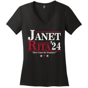 Janet And Rita 2024 Here Come The Grannies Women's V-Neck T-Shirt