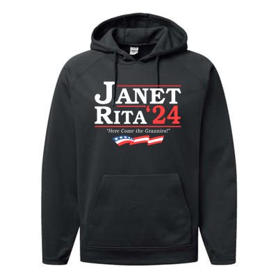 Janet And Rita 2024 Here Come The Grannies Performance Fleece Hoodie