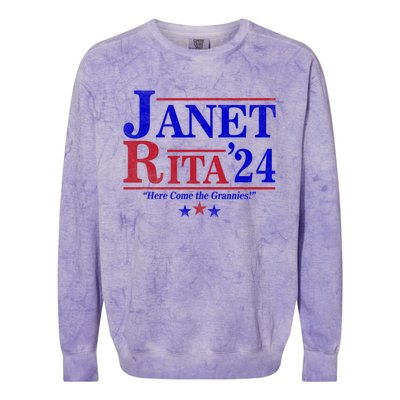 Janet And Rita 2024 Here Come The Grannies Colorblast Crewneck Sweatshirt