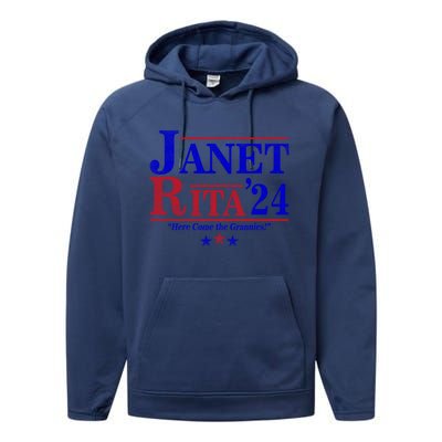 Janet And Rita 2024 Here Come The Grannies Performance Fleece Hoodie