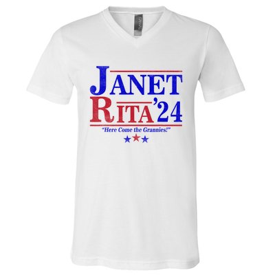 Janet And Rita 2024 Here Come The Grannies V-Neck T-Shirt