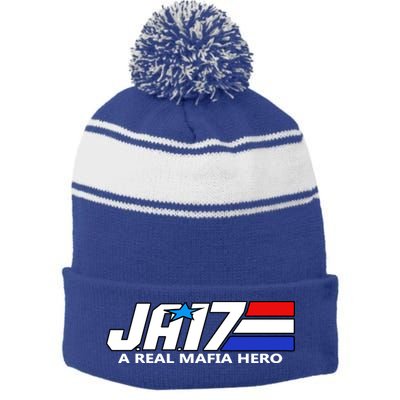 Ja17 A Real Mafia Hero Stripe Pom Pom Beanie