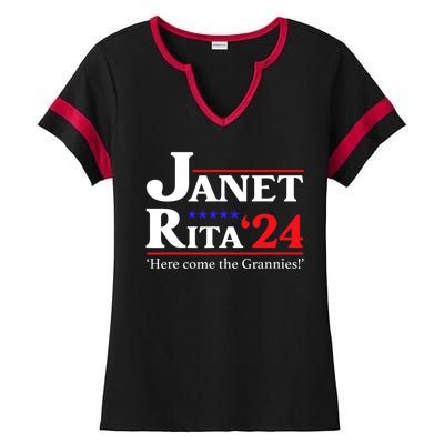 Janet And Rita 2024 Here Come The Grannies President Ladies Halftime Notch Neck Tee