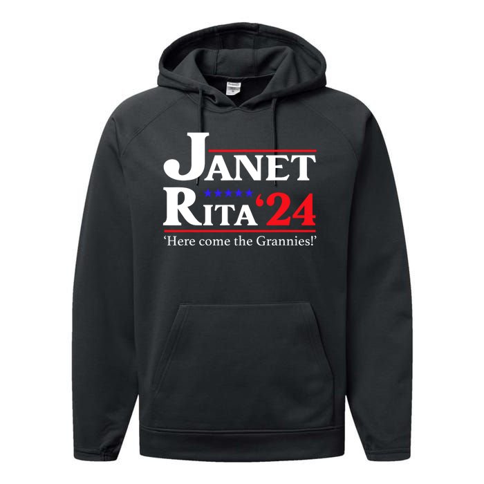 Janet And Rita 2024 Here Come The Grannies President Performance Fleece Hoodie